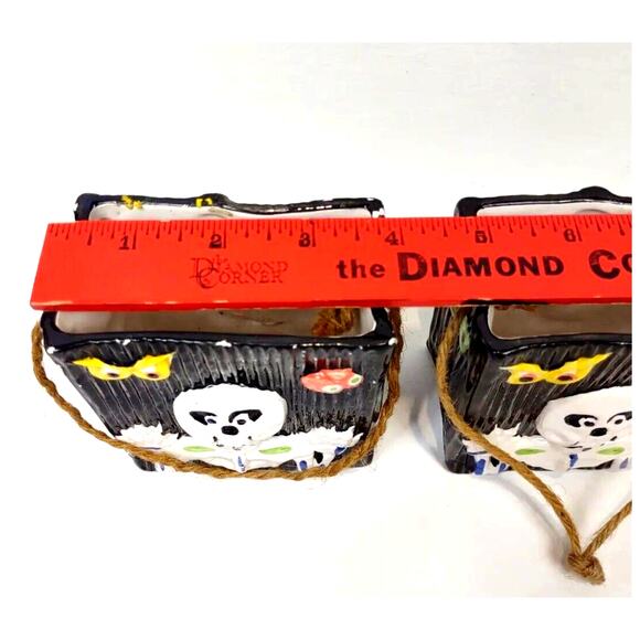 Pair Ceramic Halloween Bags Rope Handle Happy Ghost Bats Jay Imports VTG - Picture 5 of 9